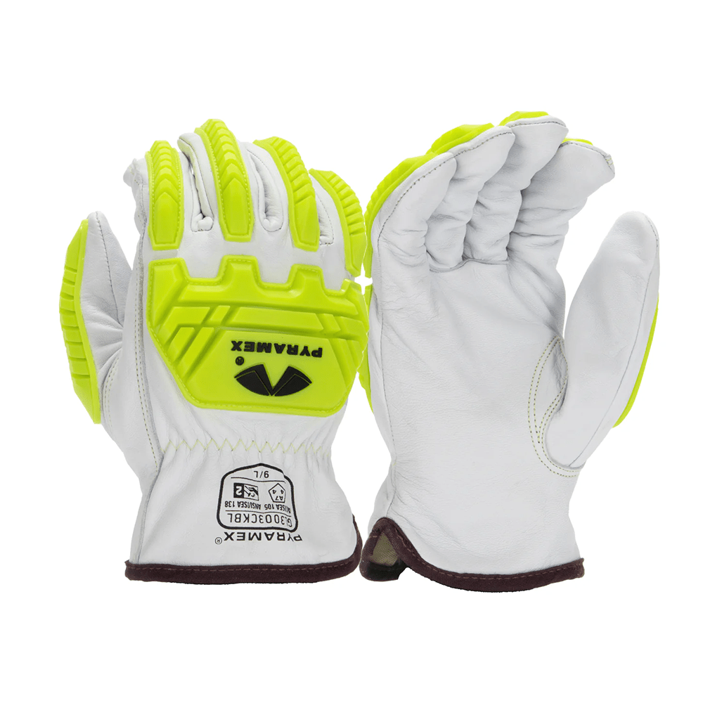 Pyramex GL3003CKB Premium Hi - Vis A7 Cut Impact Level 2 Goatskin Driver Gloves, 1 pair - Gorvex.com