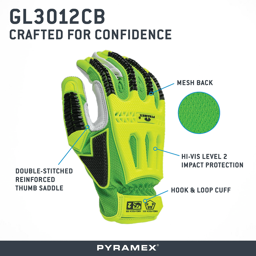 Pyramex GL3012CB Premium A6 Cut Hi - Vis Mesh Back Goatskin Driver Gloves, 1 pair - Gorvex.com