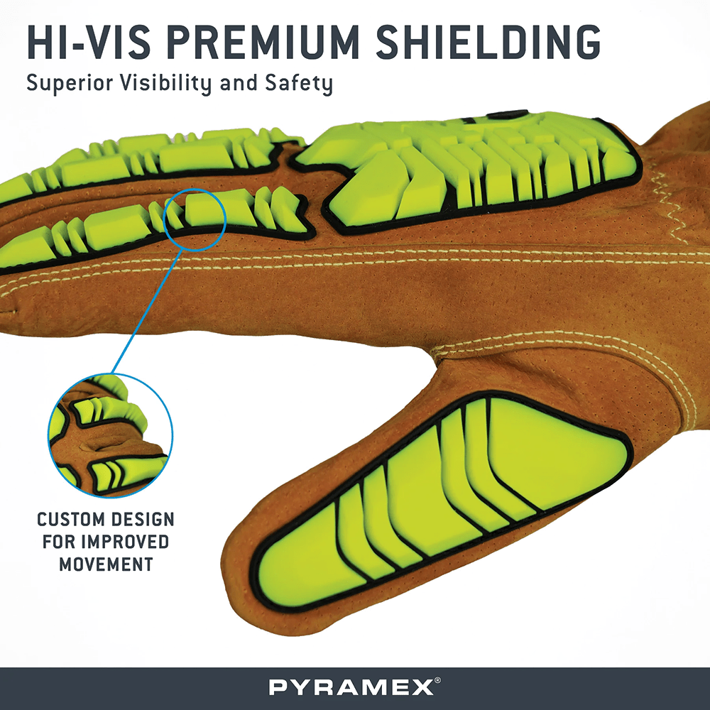 Pyramex GL4004CKB Premium Hi - Vis A6 Cut Impact Level 2 Pigskin Driver Gloves, 1 pair - Gorvex.com