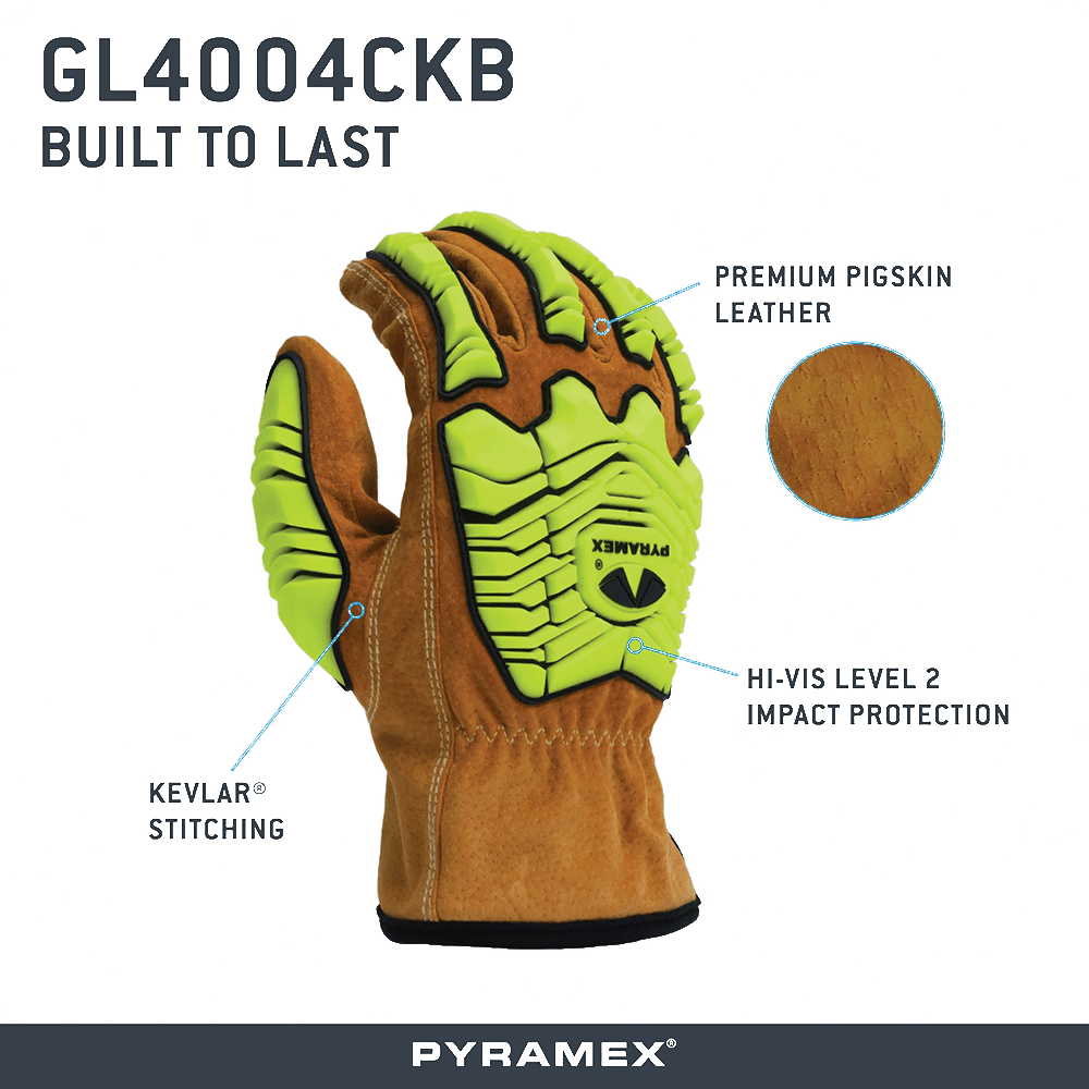 Pyramex GL4004CKB Premium Hi - Vis A6 Cut Impact Level 2 Pigskin Driver Gloves, 1 pair - Gorvex.com