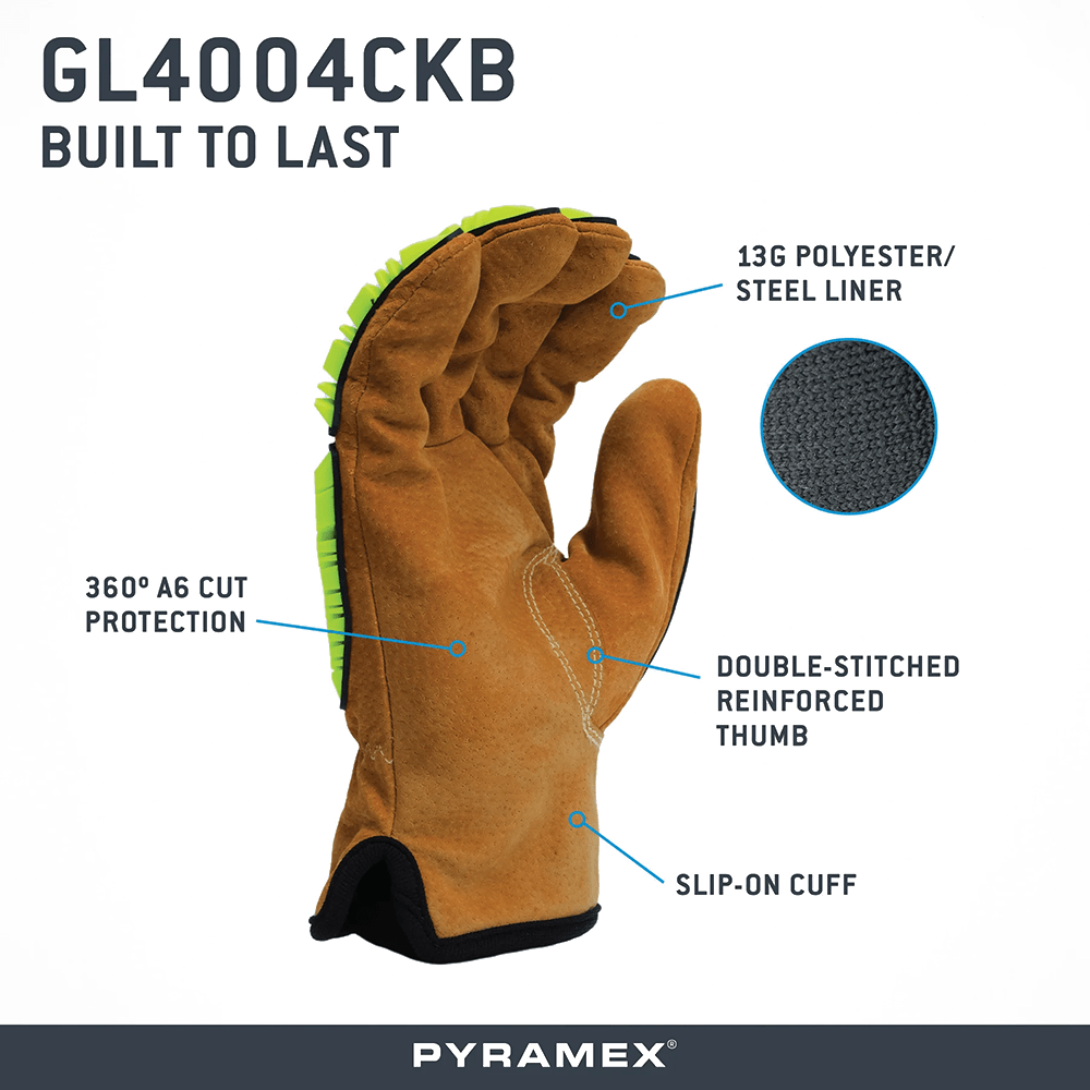 Pyramex GL4004CKB Premium Hi - Vis A6 Cut Impact Level 2 Pigskin Driver Gloves, 1 pair - Gorvex.com