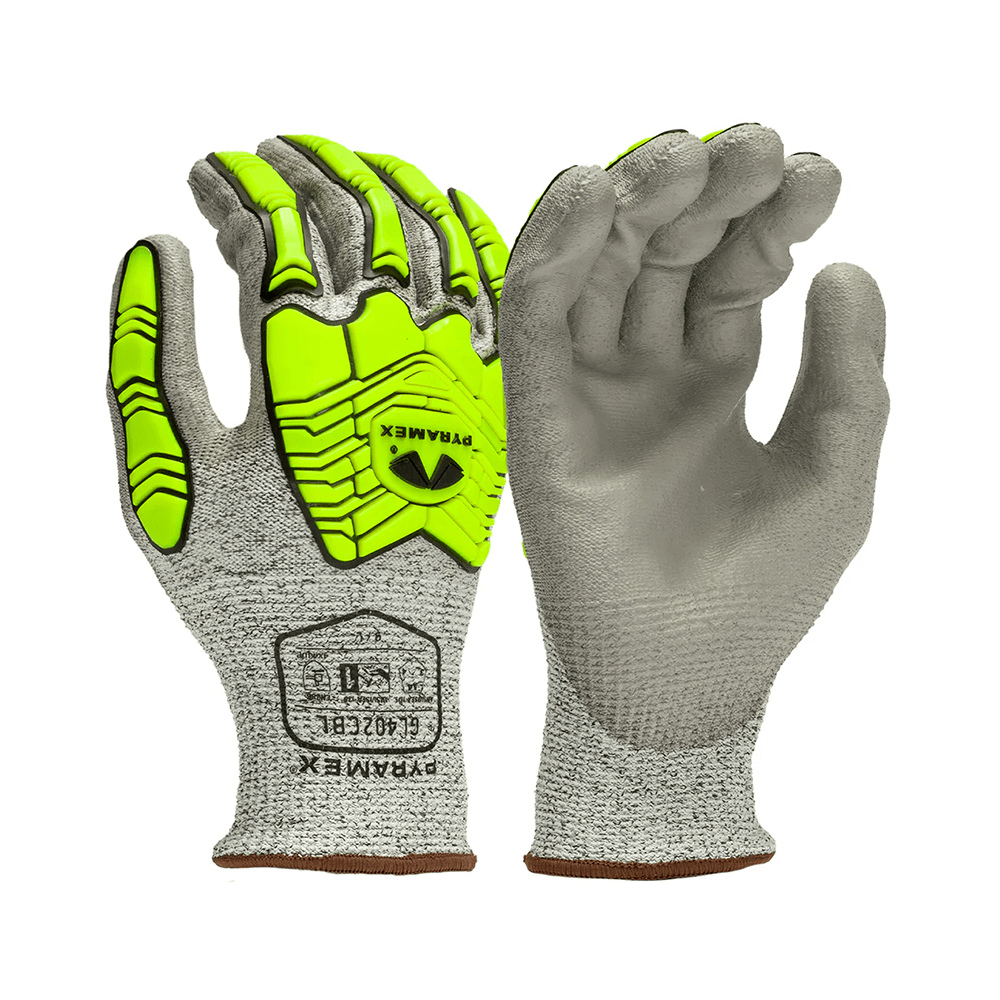 Pyramex GL402CB A4 Cut Resistant PU Palm Dipped Hi - Vis TPR Gloves, 1 pair - Gorvex.com