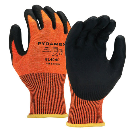 Pyramex GL404C Cut Level A4 Hi Vis Orange Glove with PU & HPPE, 1 pair - Gorvex.com