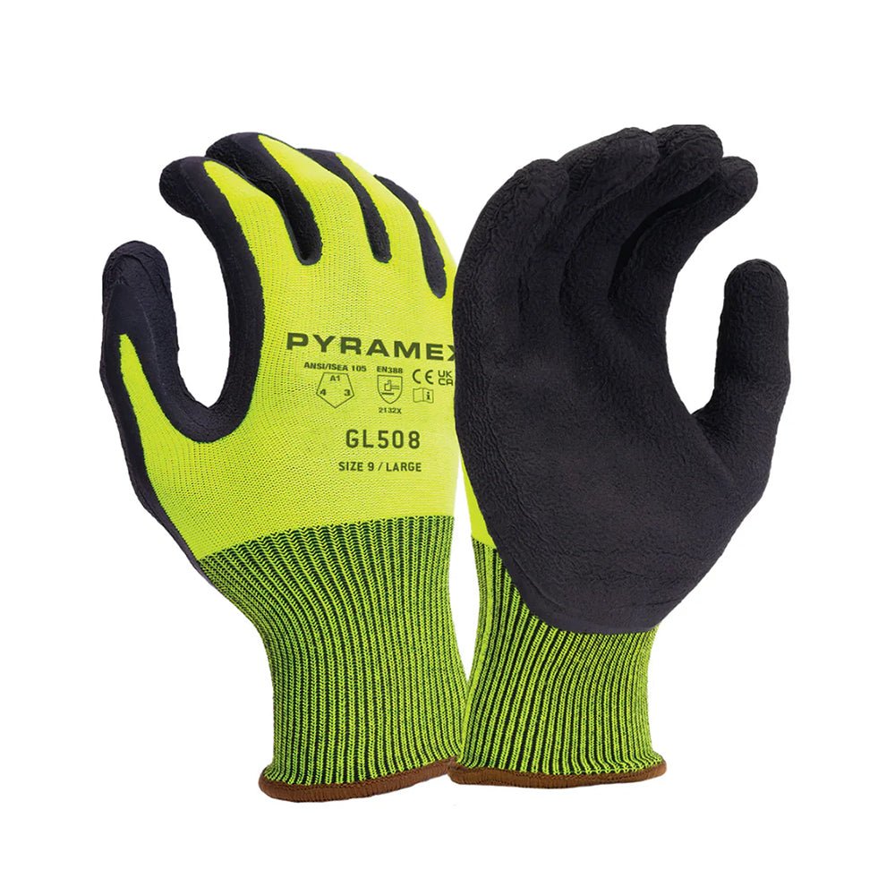 Pyramex GL508 Foam Latex Palm Coated Hi - Vis Work Gloves, 1 pair - Gorvex.com