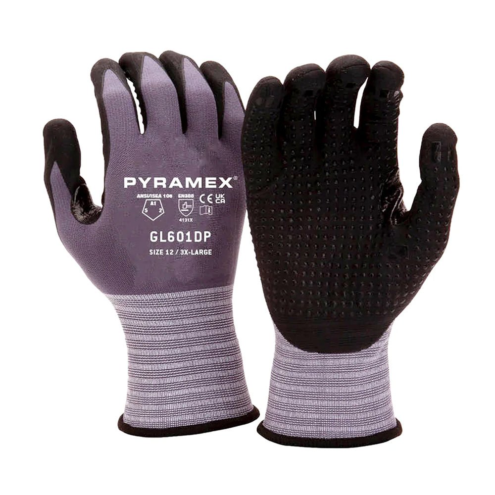 Pyramex GL601DP Micro - Foam Nitrile Dotted Palm Gloves with Thumb Crotch, 1 pair - Gorvex.com