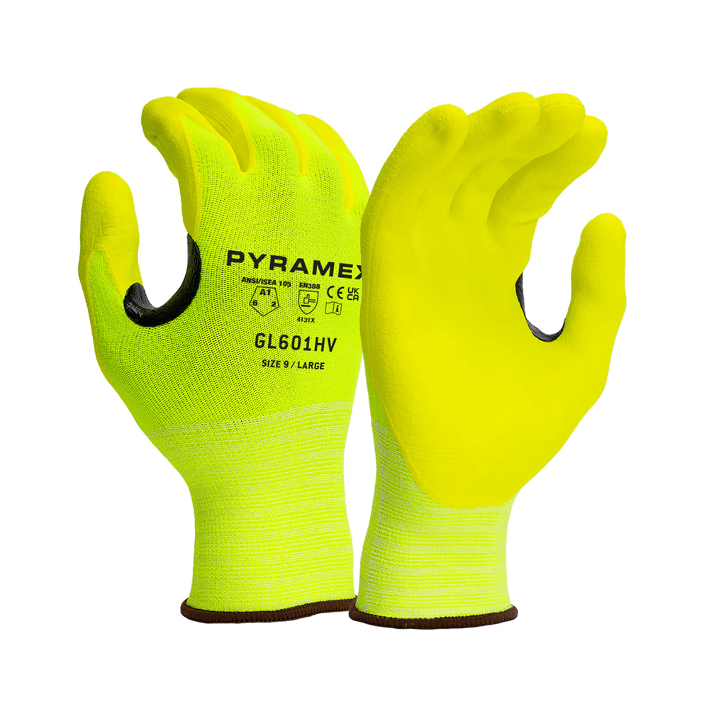 Pyramex GL601HV Hi - Vis Micro - Foam Nitrile Palm Gloves with Thumb Crotch, 1 pair - Gorvex.com