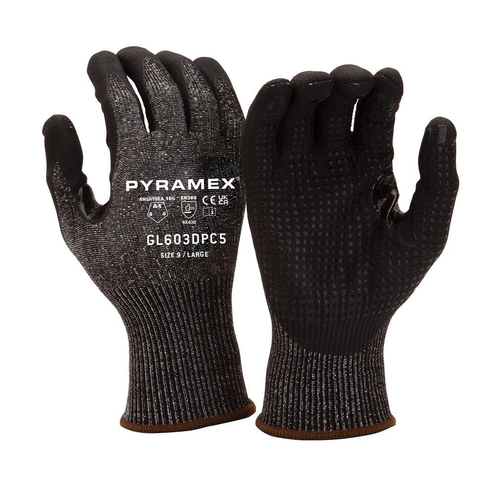 Pyramex GL603DPC5 A4 Cut Micro - Foam Nitrile Dotted Palm Gloves with PMXTECK, 1 pair - Gorvex.com