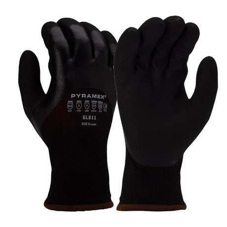 Pyramex GL611 3/4 Dip Sandy Nitrile Insulated Gloves with Fleece Liner, 1 pair - Gorvex.com