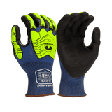 Pyramex GL613CB A4 Cut Impact Level 1 Nitrile Coated Gloves with Hi - Vis TPR, 1 pair - Gorvex.com
