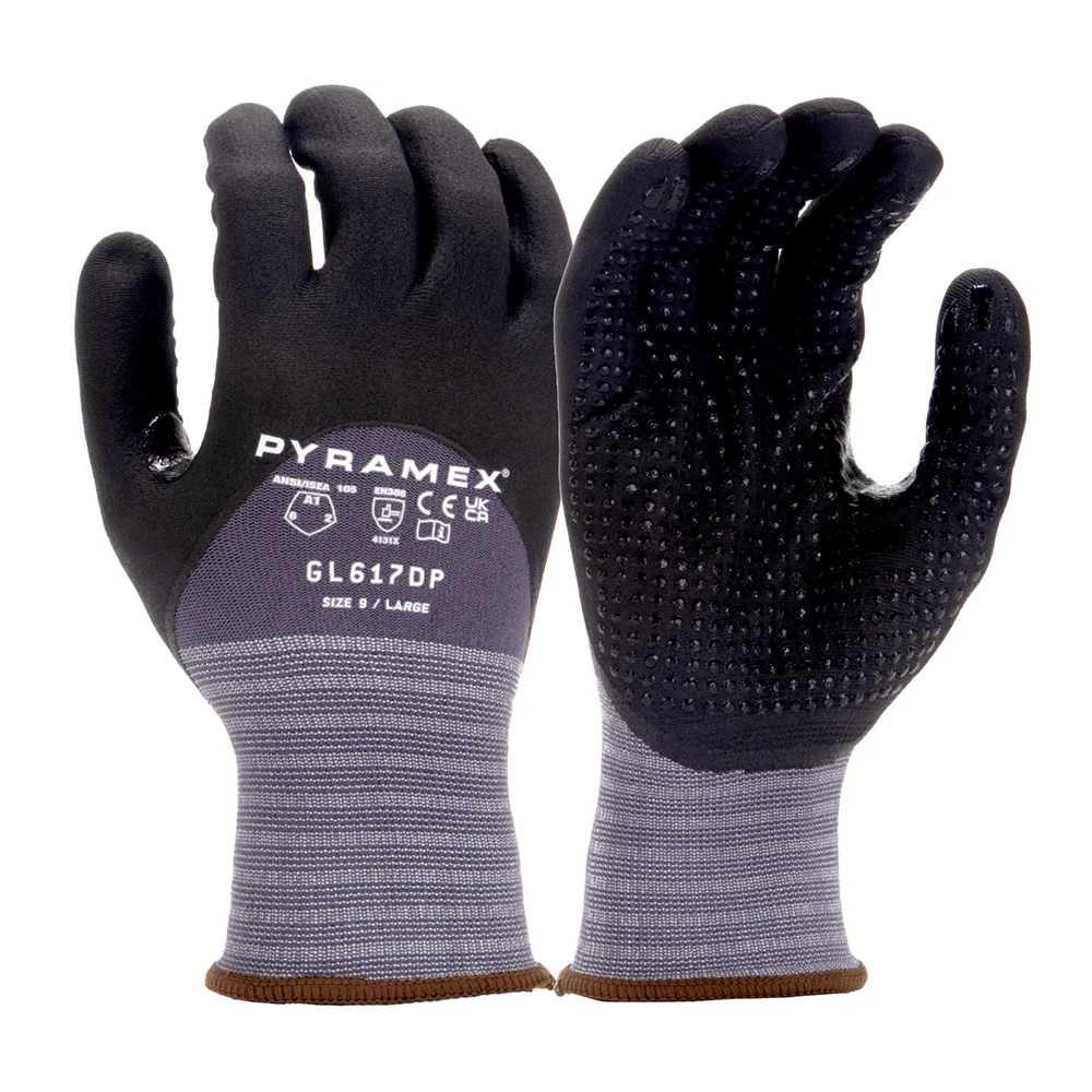 Pyramex GL617DP 3/4 Nitrile Dotted Palm Gloves with Reinforced Thumb, 1 pair - Gorvex.com