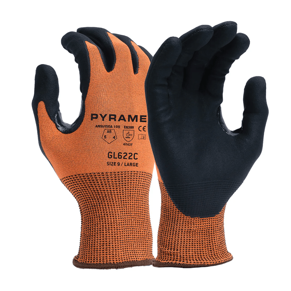 Pyramex GL622C Hi - Vis A6 Cut Nitrile Coated Gloves with Reinforced Thumb, 1 pair - Gorvex.com