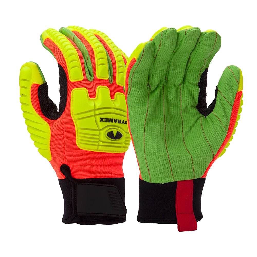 Pyramex GL803C Hi Vis Corded Cotton Palm Glove with TPR Knuckle, 1 pair - Gorvex.com