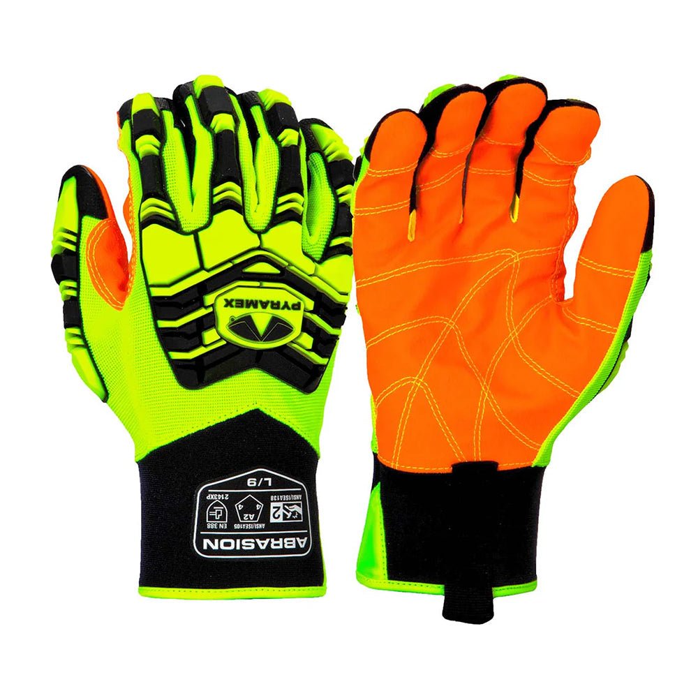 Pyramex GL806HT Hi - Vis ANSI Impact 2 Leather PVC Palm Gloves, 1 pair - Gorvex.com