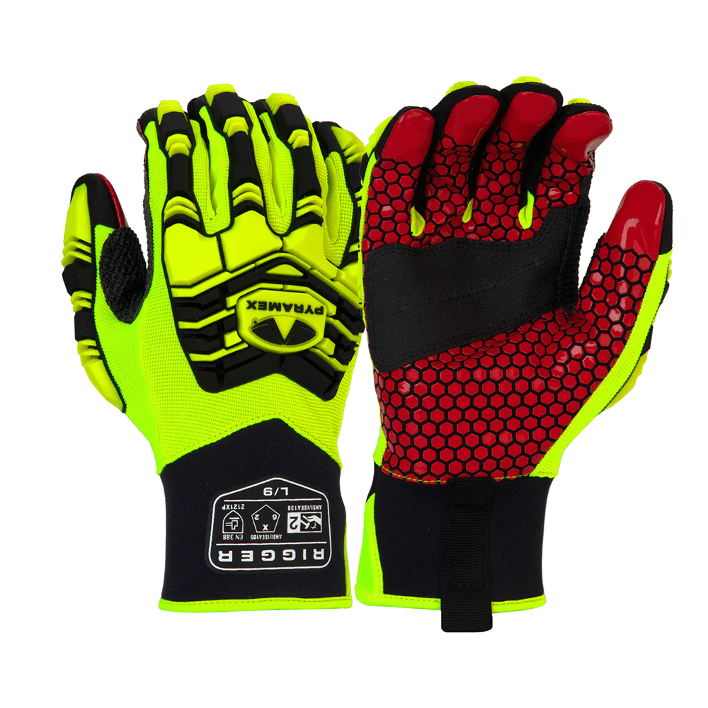 Pyramex GL807HT Hi - Vis Leather Palm Impact Gloves with PVC Patch & Silicone Print, 1 pair - Gorvex.com