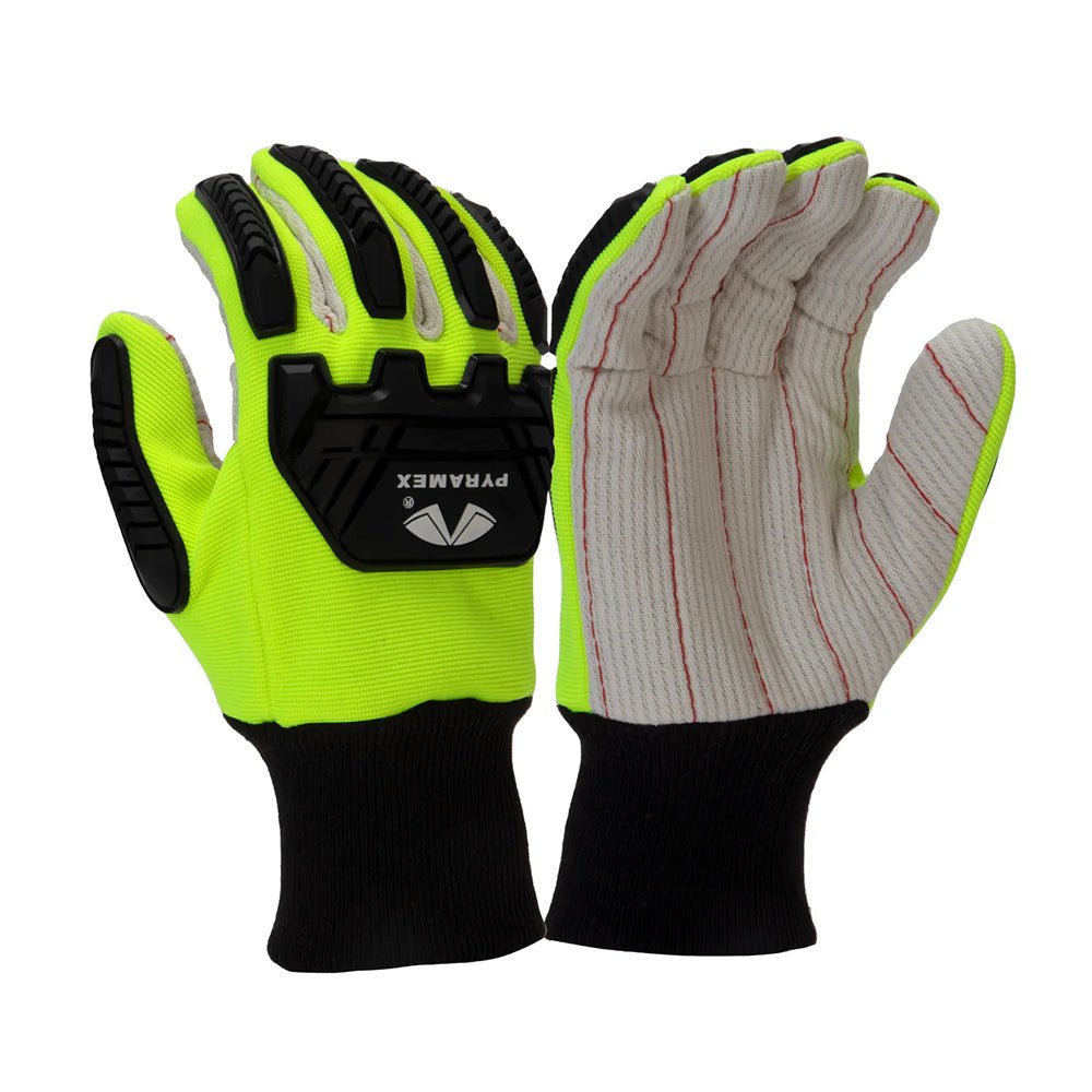 Pyramex GL808 Hi - Vis Impact Level 2 Corded Cotton Palm Gloves, 1 pair - Gorvex.com