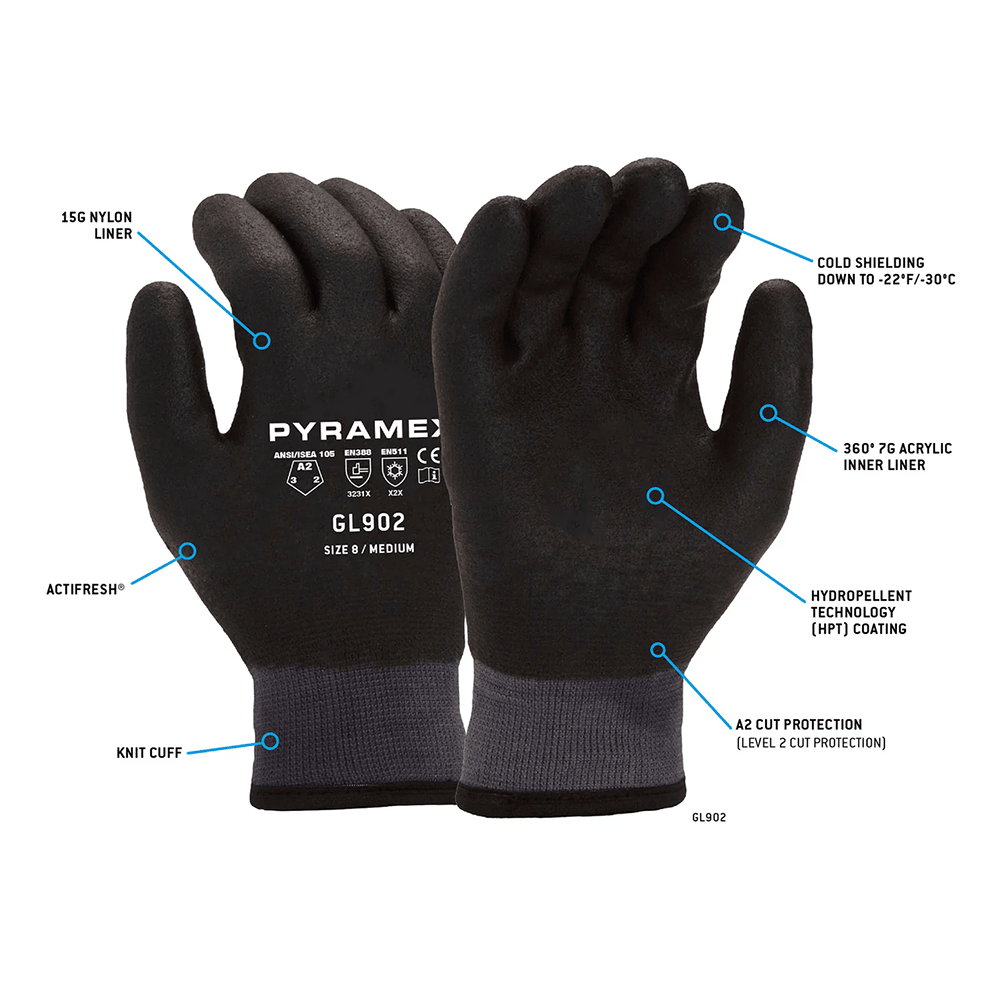 Pyramex GL902 A2 Cut Insulated Full HPT Coated Work Gloves, 1 pair - Gorvex.com