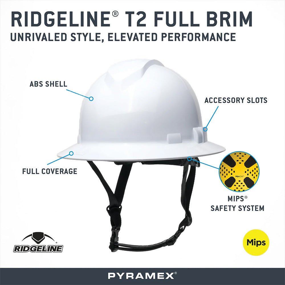 Pyramex Ridgeline® T2 Type II Non - Vented Full Brim Hard Hat with Mips® - Gorvex.com