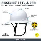 Pyramex Ridgeline® T2 Type II Vented Full Brim Hard Hat with Mips® - Gorvex.com