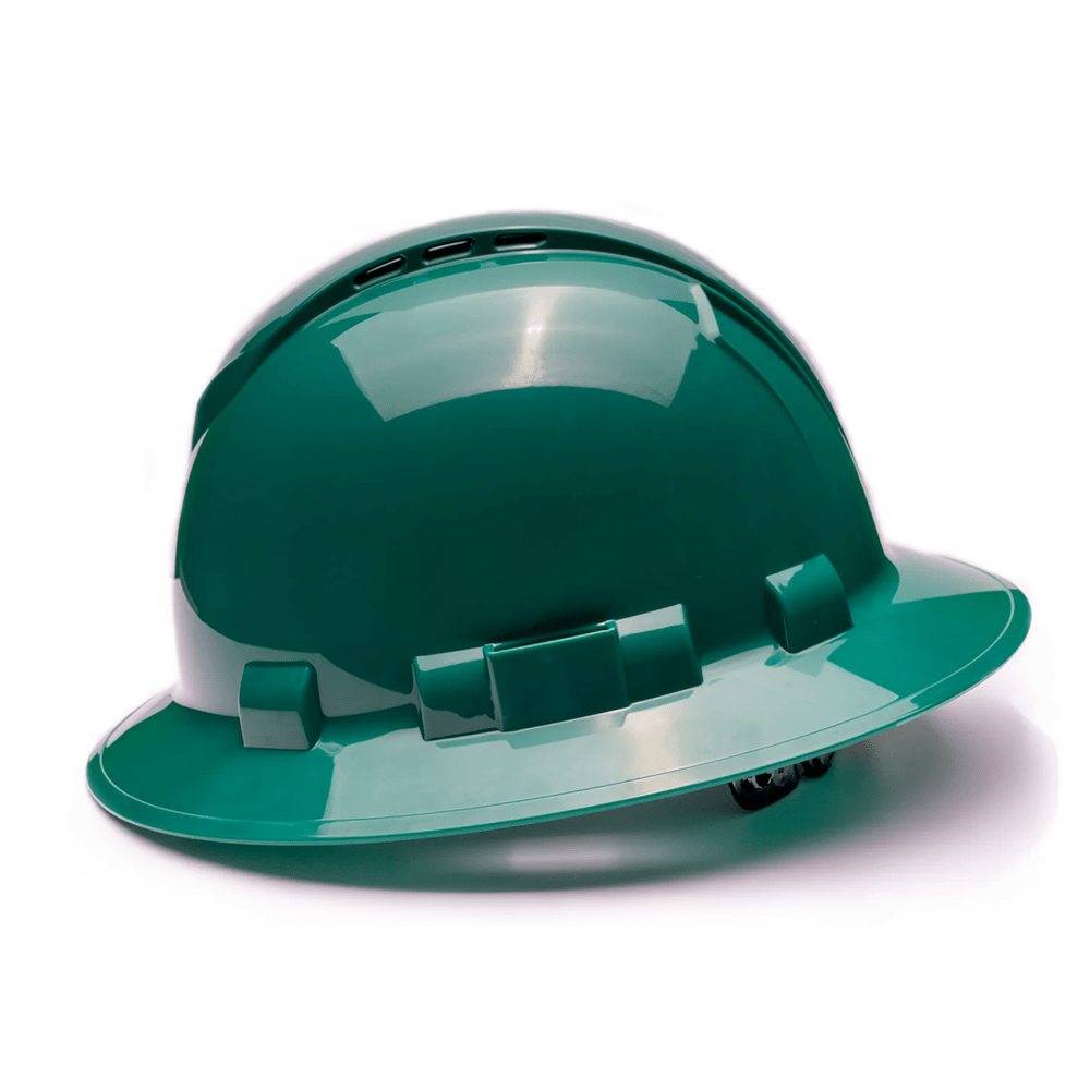 Pyramex Ridgeline Vented Full Brim Hard Hat, 4 Pt Ratchet Suspension - Gorvex.com