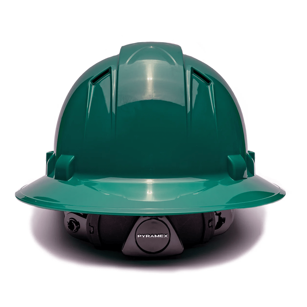 Pyramex Ridgeline Vented Full Brim Hard Hat, 4 Pt Ratchet Suspension - Gorvex.com