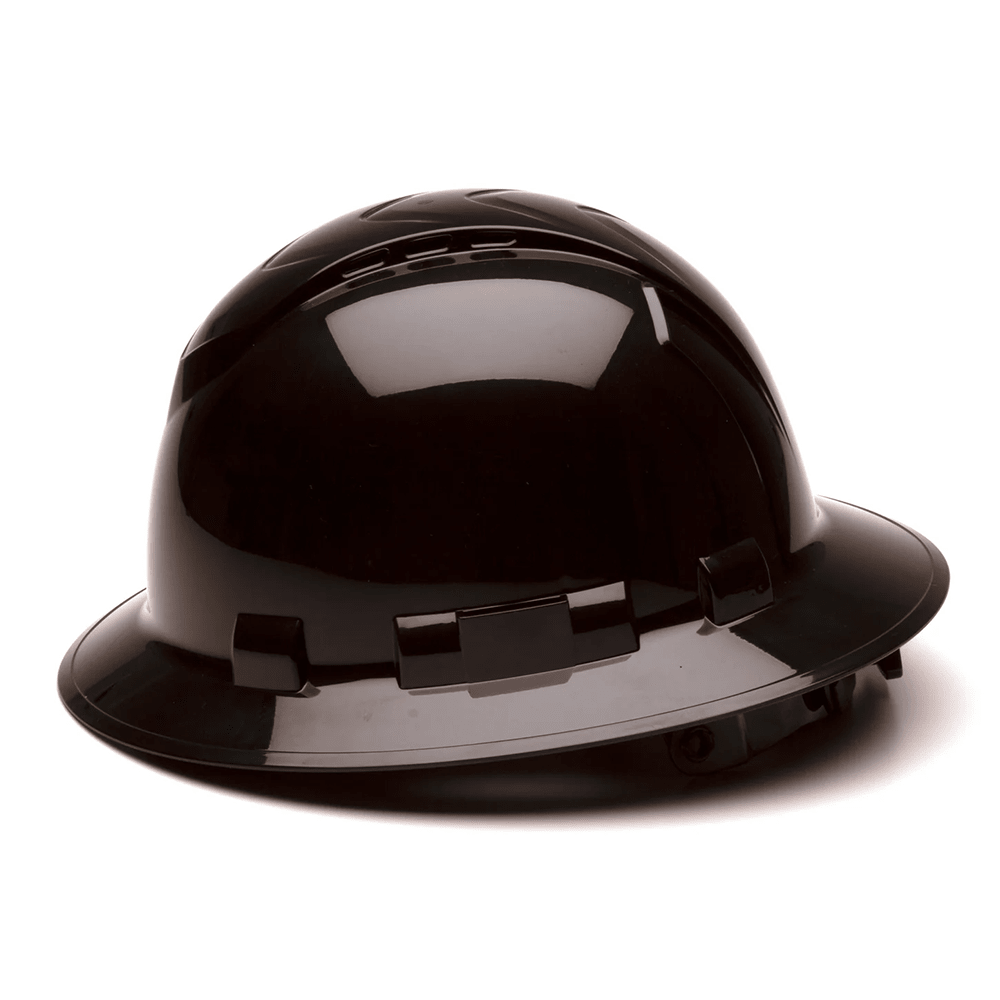 Pyramex Ridgeline Vented Full Brim Hard Hat, 4 Pt Ratchet Suspension - Gorvex.com