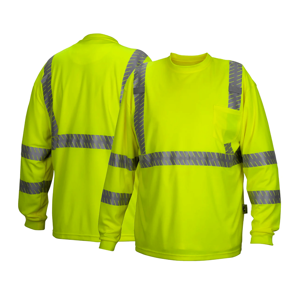 Pyramex RLTS33 Hi - Vis Class 3 Long Sleeve Reflective T-Shirt with Chest Pocket - Gorvex.com