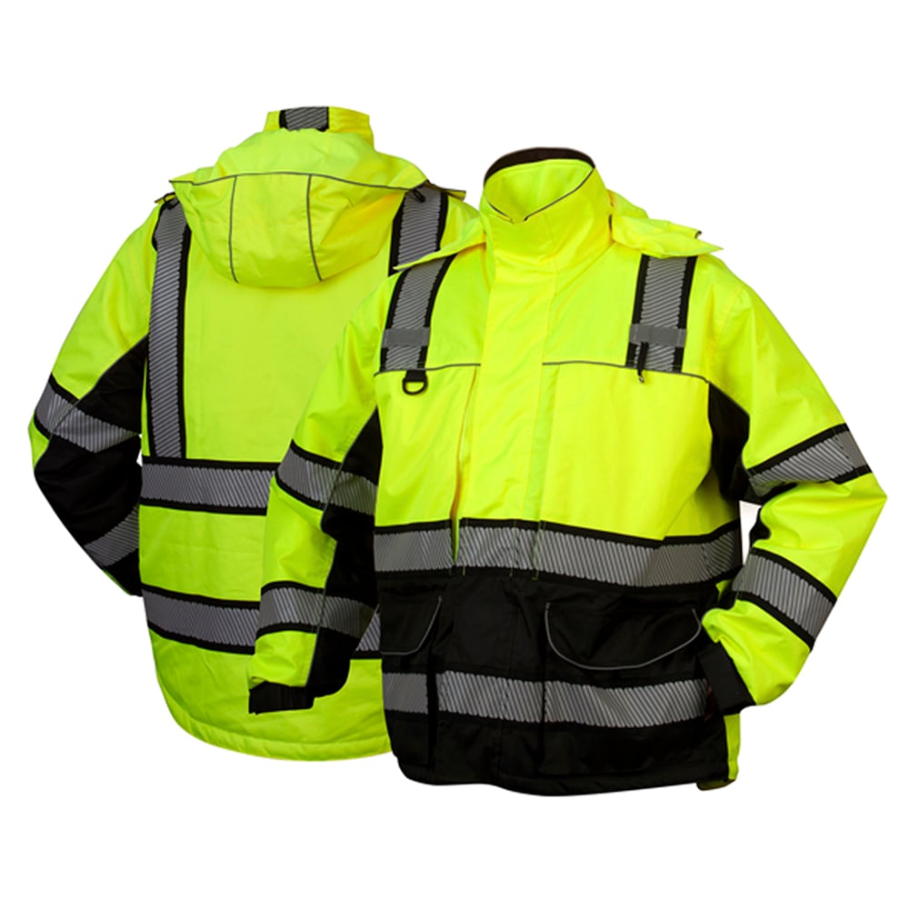 Pyramex RPB36 Series Hi Vis Lime Class 3 Multi - Layer Parka with Hi Vis Inner Jacket - Gorvex.com