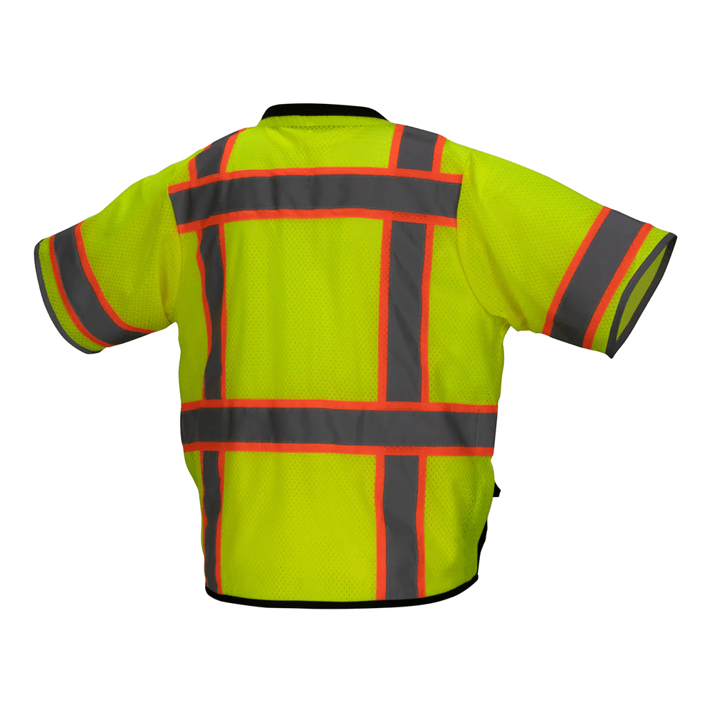 Pyramex RVZ37B Hi - Vis Solid Front Mesh Back Surveyor Vest with Black Front - Gorvex.com