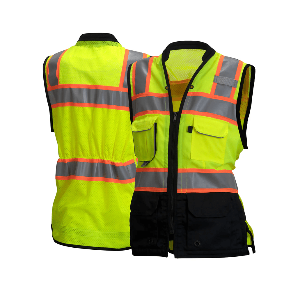 Pyramex RVZF61 Women's Hi - Vis Solid/Mesh Safety Vest with Adjustable Waist - Gorvex.com
