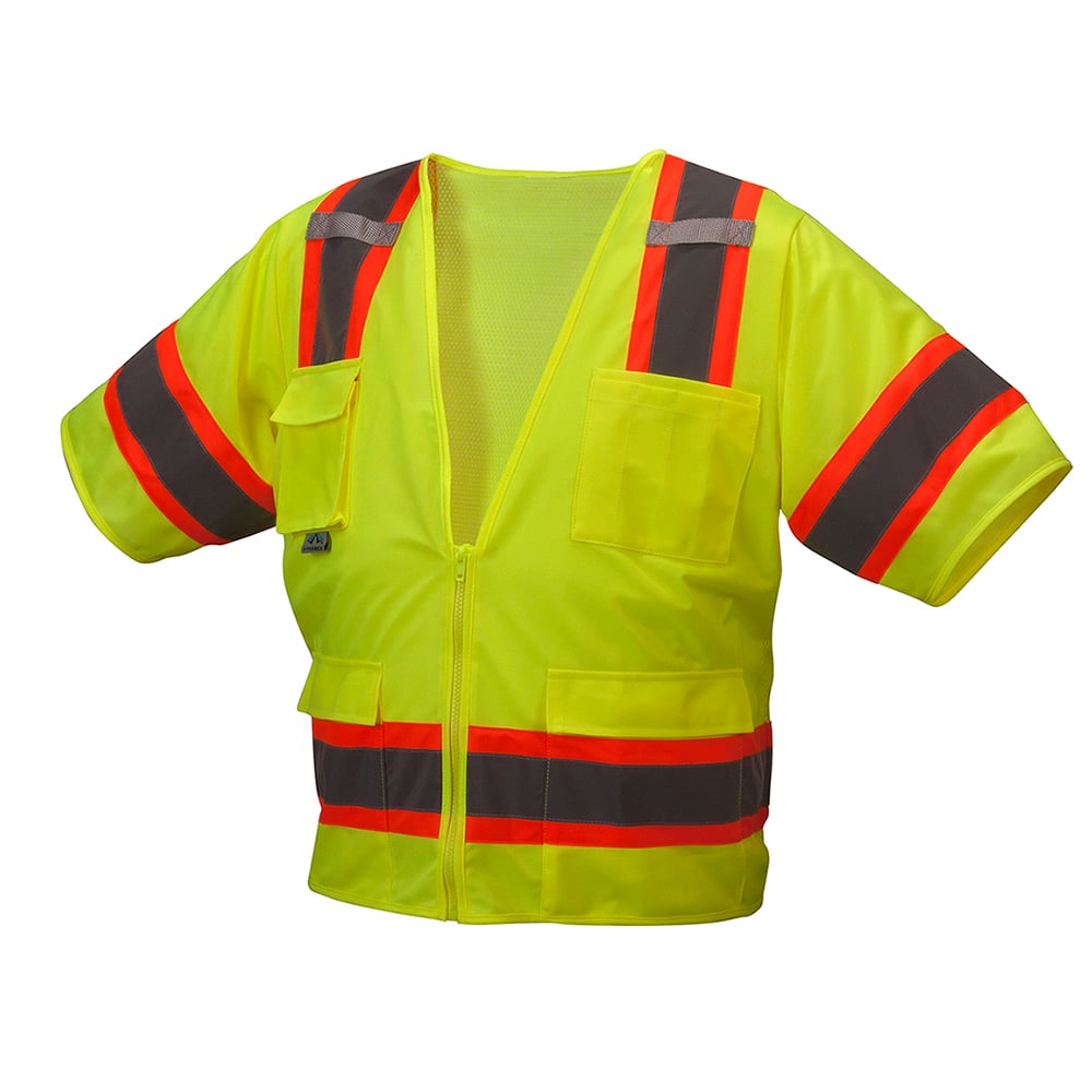 Pyramex RVZ34 Series Hi Vis Mesh/Solid Vest Class 3 with 4 Pockets