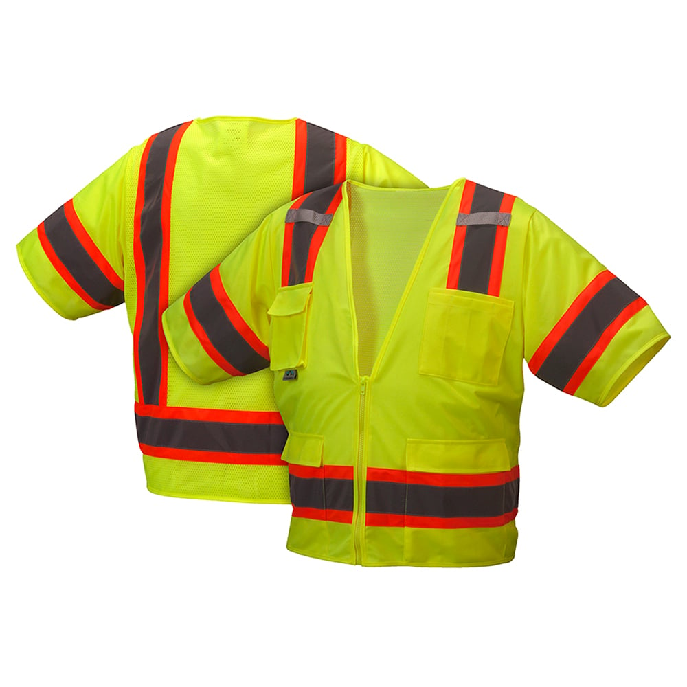 Pyramex RVZ34 Series Hi Vis Mesh/Solid Vest Class 3 with 4 Pockets