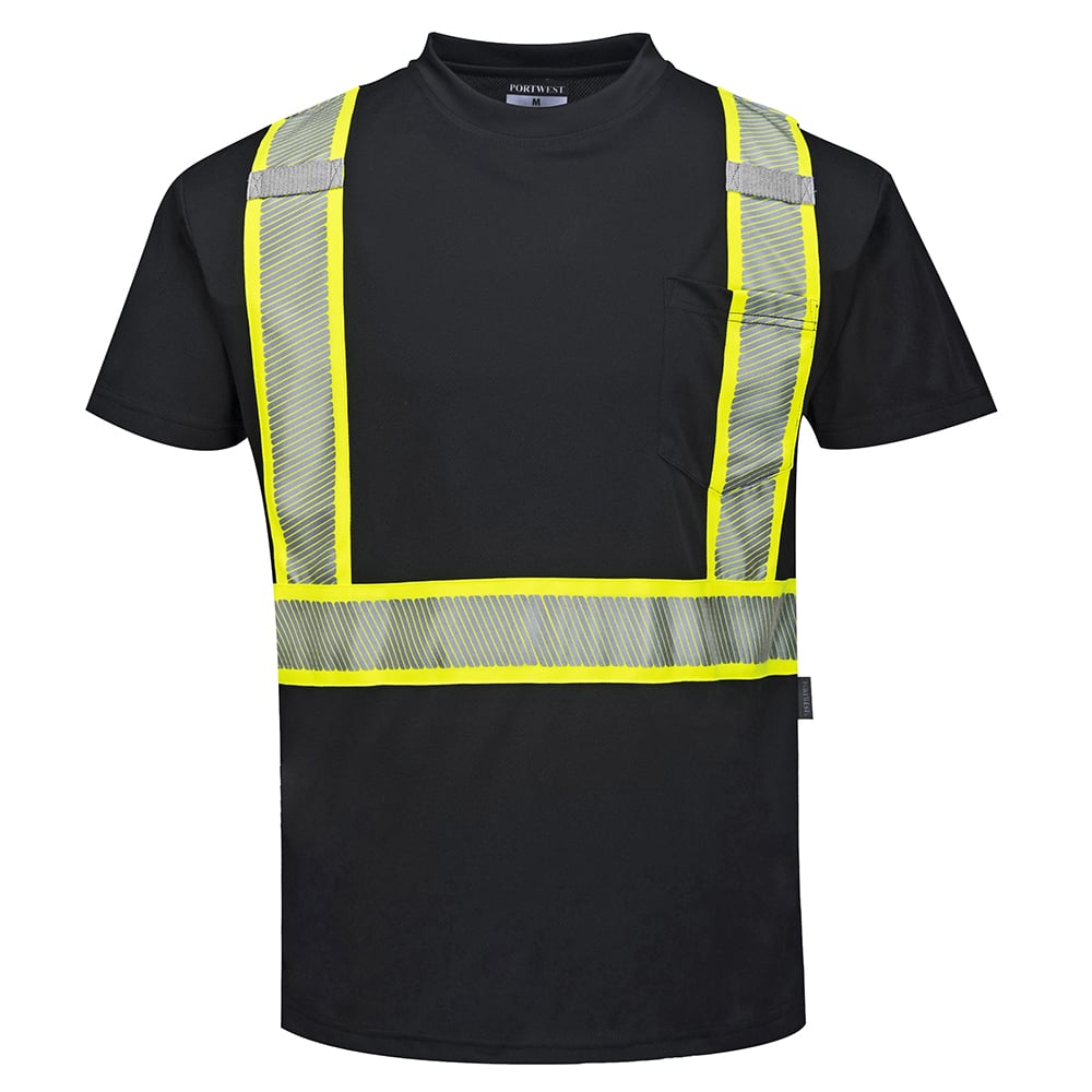 Portwest S396 Iona Xtra Black Short Sleeved Shirt with Reflective Tape