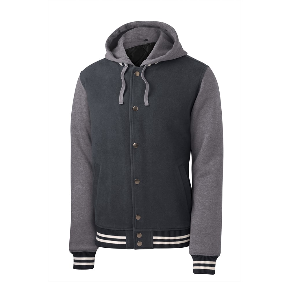 Sport - Tek JST82 Insulated Letterman Jacket with Detachable Hood - Gorvex.com