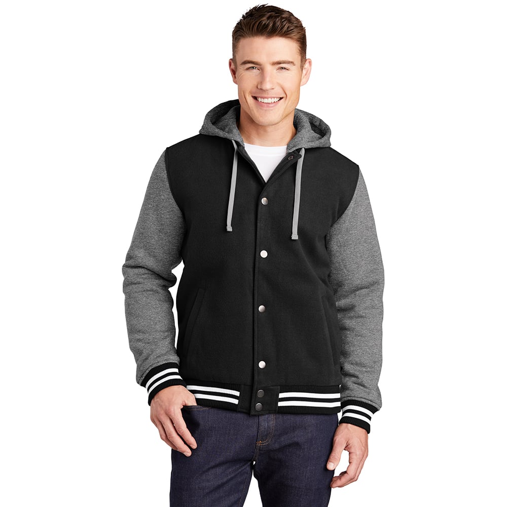 Sport - Tek JST82 Insulated Letterman Jacket with Detachable Hood - Gorvex.com