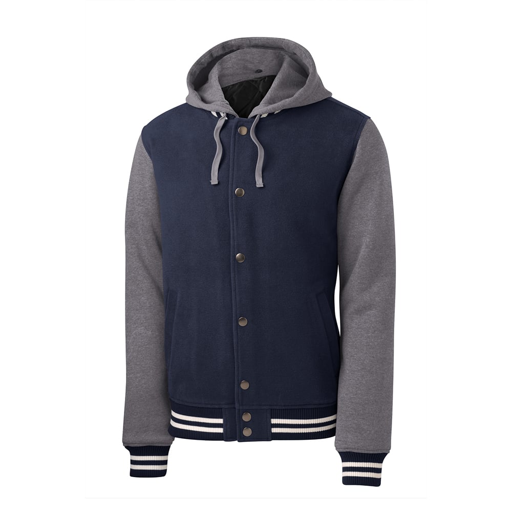 Sport - Tek JST82 Insulated Letterman Jacket with Detachable Hood - Gorvex.com