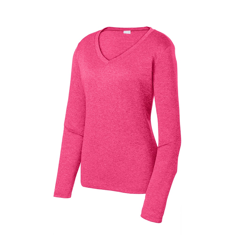 Sport - Tek LST360LS Women's Heather Contender Long Sleeve V - Neck Tee - Gorvex.com