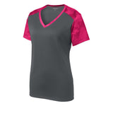 Sport - Tek LST371 Women's CamoHex Two - Tone V - Neck T-Shirt - Gorvex.com