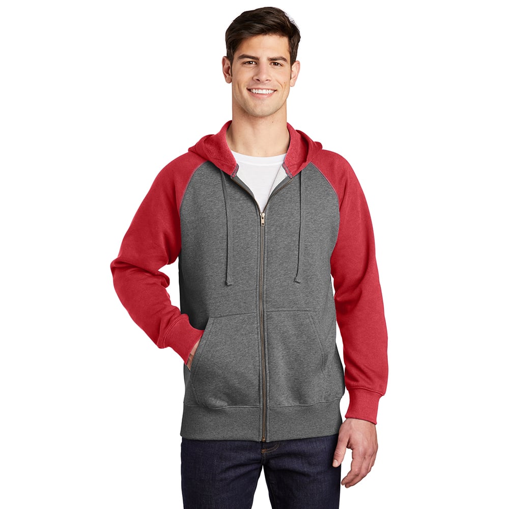 Sport - Tek ST269 Raglan Full - Zip Hooded Jacket with Contrast Sleeve - Gorvex.com