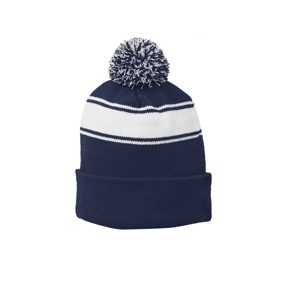 Sport - Tek STC28 Two - toned Pom Pom Stripe Beanie - Gorvex.com