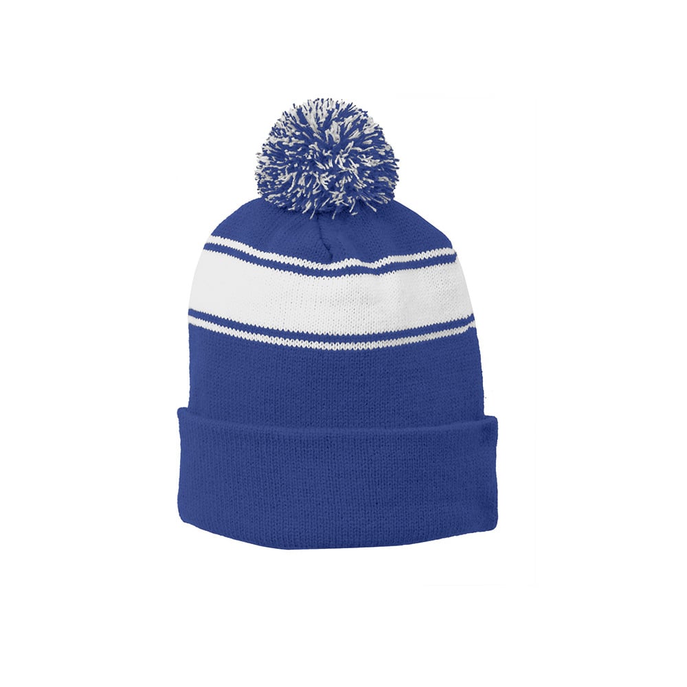 Sport - Tek STC28 Two - toned Pom Pom Stripe Beanie - Gorvex.com