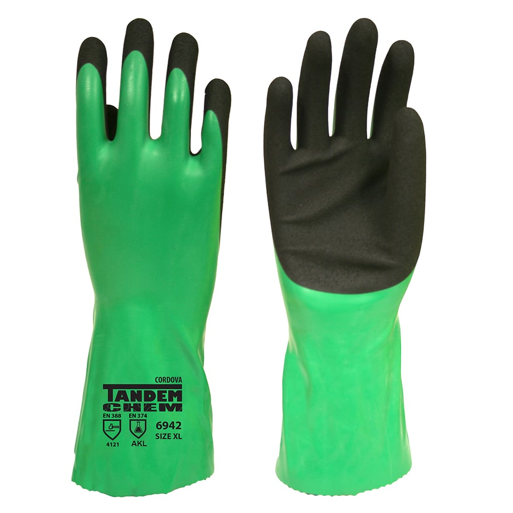 Tandem Chem™ Nylon Gloves with 2 - Layer Nitrile Coating, 1 dozen (12 pairs) - Gorvex.com