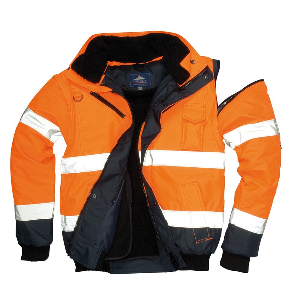 Portwest UC465 Hi Vis Contrast Bomber Jacket with Knitted Waistband