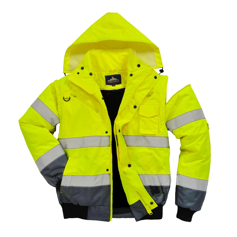 Portwest UC465 Hi Vis Contrast Bomber Jacket with Knitted Waistband