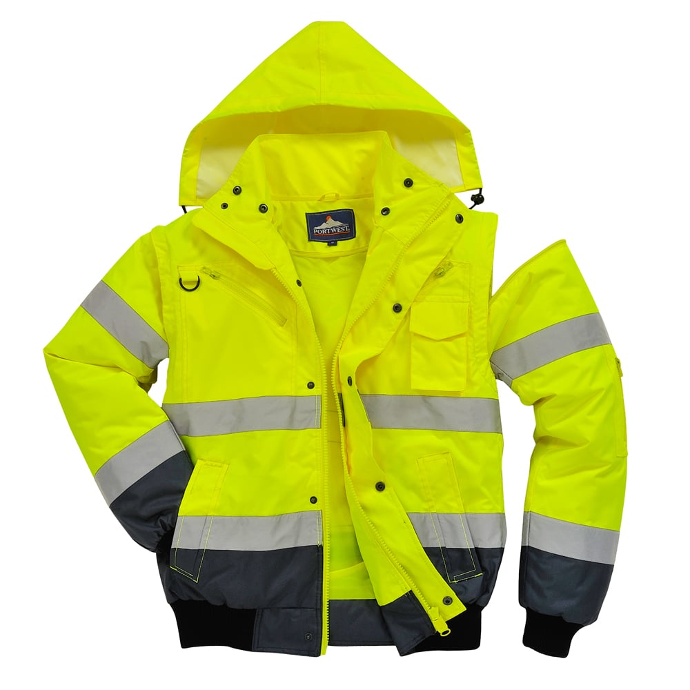 Portwest UC465 Hi Vis Contrast Bomber Jacket with Knitted Waistband