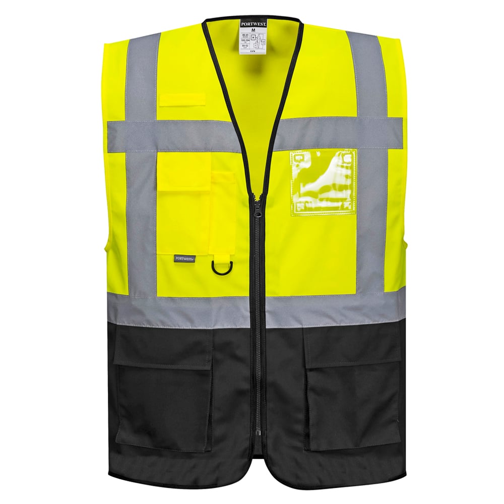 Portwest UC476 Warsaw Hi Vis Executive Solid Vest with Black Bottom