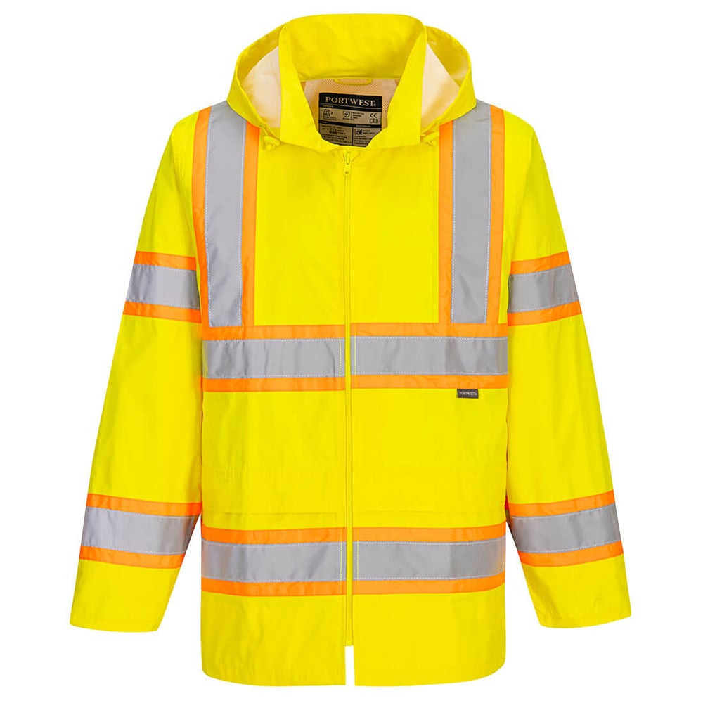 Portwest UH400 Hi-Vis Waterproof Rain Jacket with Contrast Tape