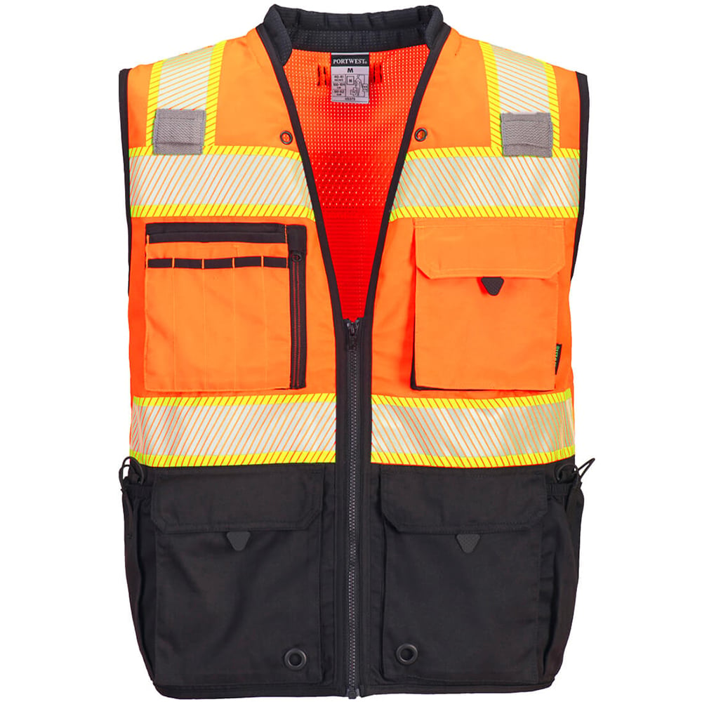 Portwest US375 Hi Vis Poly/Mesh Premium Surveyor's Vest + Back Pouch