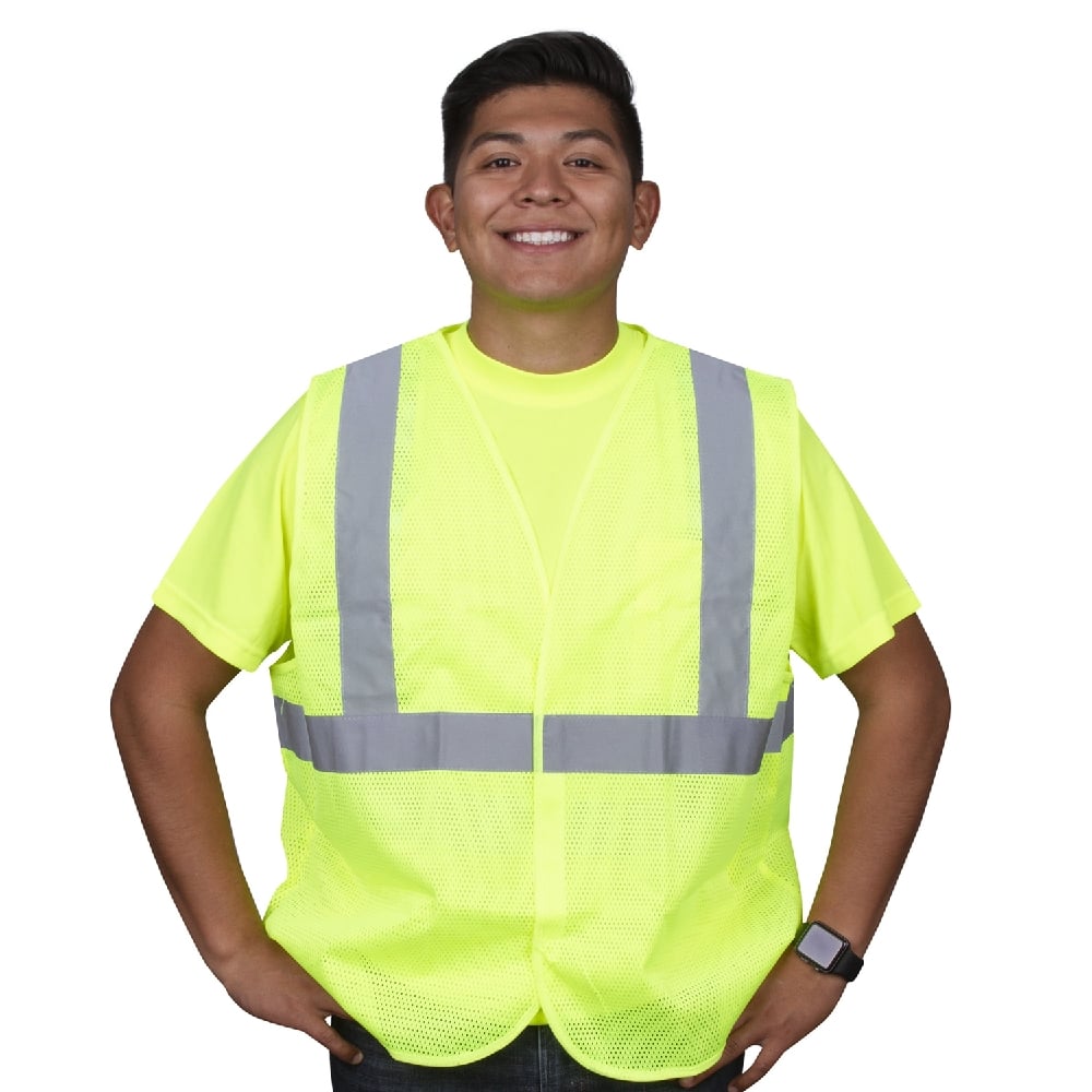 Hi Vis Mesh Vest with 2" Reflective Stripes and Velcro Closure