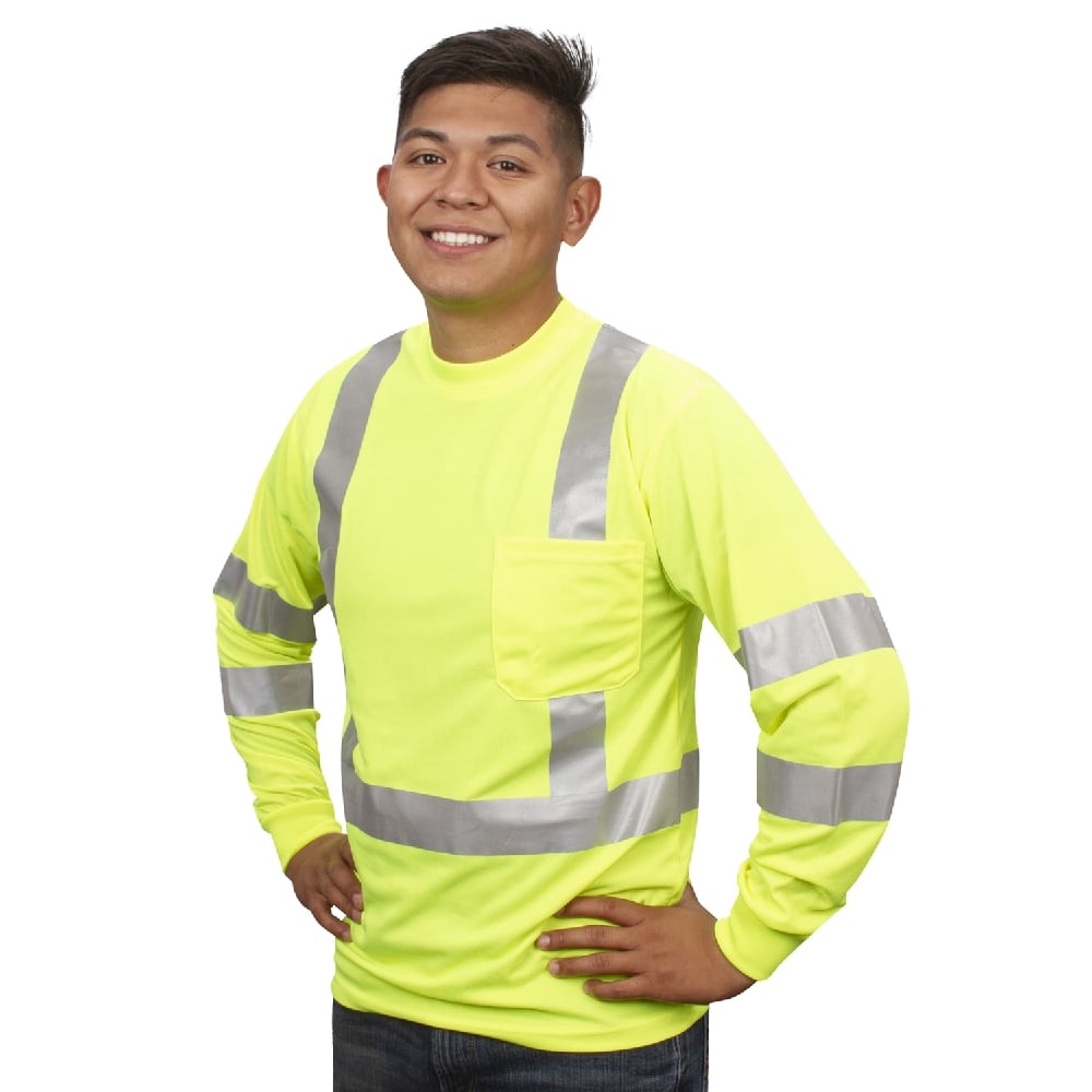 Hi Vis Long Sleeve Birdseye Shirt with Segmented Heat Transfer Tape