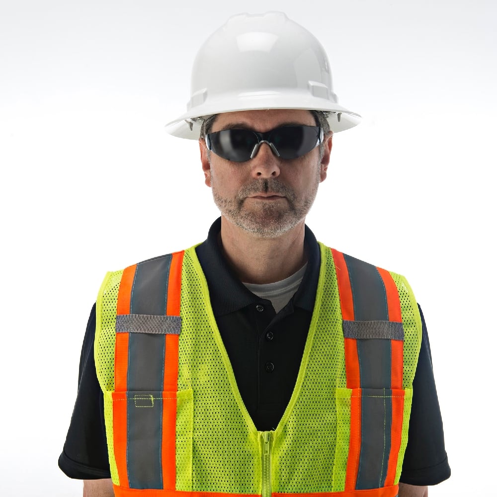 COR-BRITE® Hi Vis Mesh Surveyor's Vest/Contrasting Tapes and 2 Mic Tab